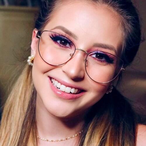 LONSY Metal Glasses Frame Women Cat Eye Myopia Computer Eyeglasses Frame Fashion Prescription Glasses Anti Blue Light Clear Lens