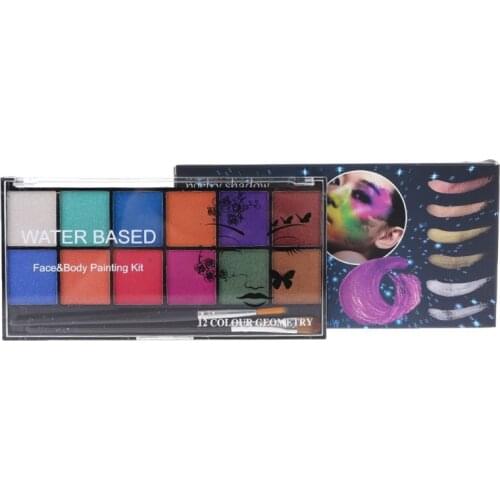 12Color Drawing Pigment Non Toxic Water-soluble Body Painting Kit with Brush DXAB