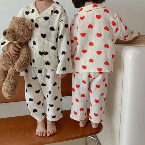 Pajamas For Girls Boys Childrens Nightwear Long Sleeves Cotton 2pcs Love Print Pyjamas Teen Girls Sets Clothes Kids Sleepwear