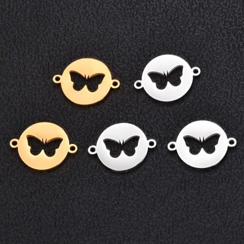 10 Pcs Stainless Steel Hollow Butterfly Charms Double Hole Pendant Bracelet Necklace Connector Diy Jewelry Making Accessories