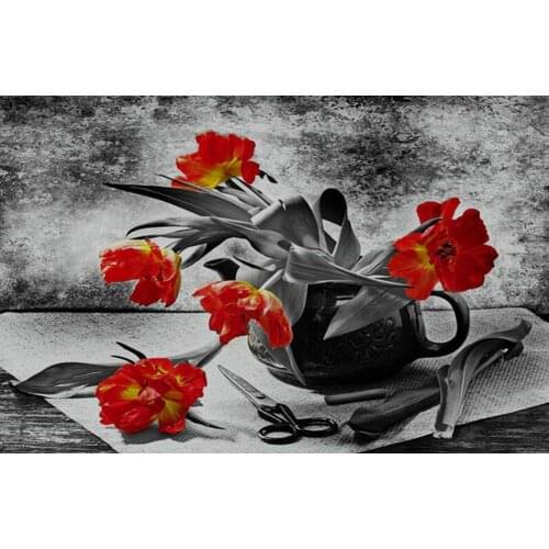 Full Square/Round 5D DIY Diamond Painting Red Flowers Diamond 3D Embroidery Pattern Mosaic Rhinestones Arts Stickers Decor DF483