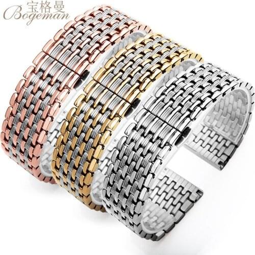 Quartz watchband thinner Watch accessories bracelet Gold stainless steel watchbands fit mens womens hours replacement 18mm 20mm