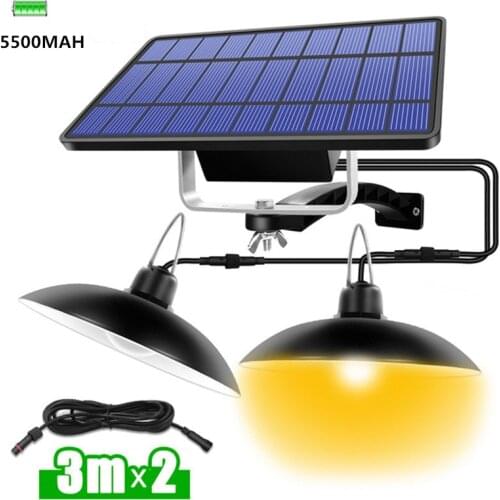Retro Double Head Solar Pendant Light Outdoor Indoor Solar Lamp with Line Warm White/White Lighting for Camping Home Garden Yard