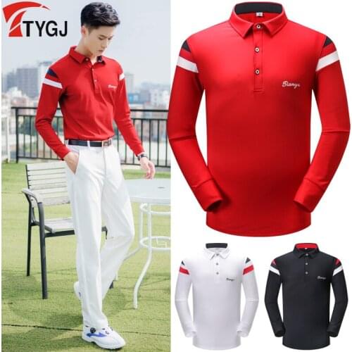 2019 New Autumn winter golf apparel Mens clothing Mens long-sleeved button lapels Collar golf T-shirt breathable sportswear