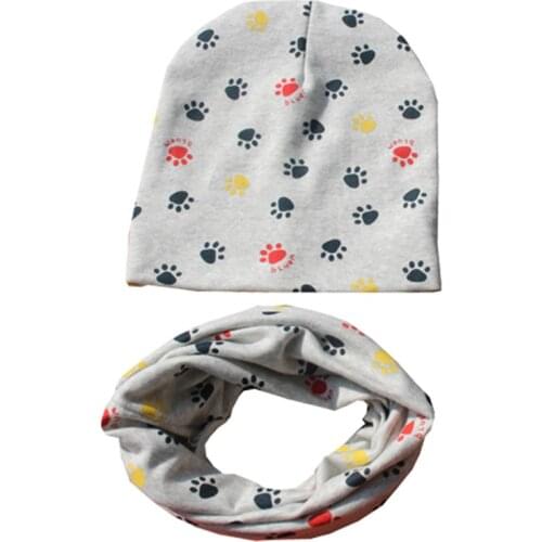 New Spring Girl Hat Set Autumn Winter Soft Children Cap Boy Beanie Cute Star Cotton Baby Ring Collar Scarf Kids Hat Scarves Set