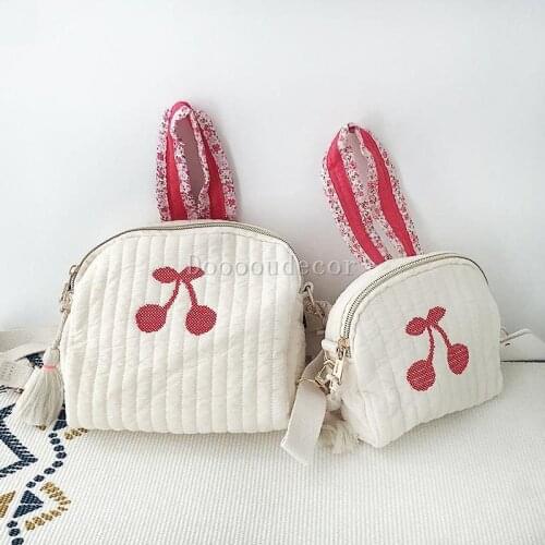 INS Cherry Embroidered Quilted Round Bag Daily Travel Shoulder Bag Handbag