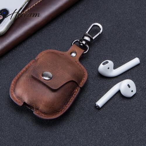 Vintage luxury genuine cowhide leather mini coin purse women casual wireless earphone cases for airpods 2 retro hasp small bags