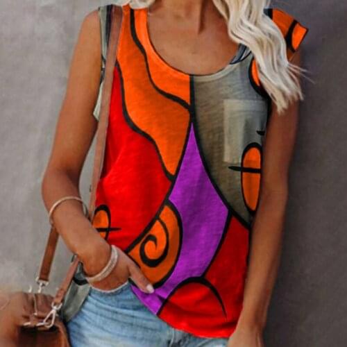 2021 New Womens Tshirt Clothing Casual Sleeveless Colorblock T-shirt Spring And Summer Oversized Loose Tank Top