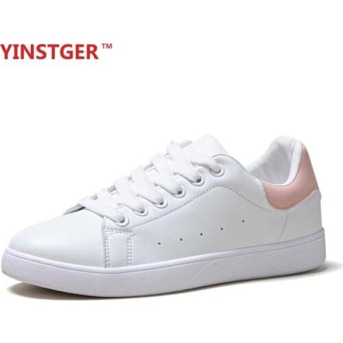YINSTGER Womens white Shoes Casual Summer Sneakers lady Fashion style Flat Rubber sole breathable Sport shoes