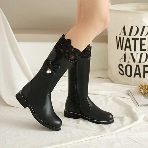 Sweet Lace Thigh High Boots for Women Platform Shoes The Knee Boots Pu Leather Black Pink White Leather Autumn New Size 28 29 30