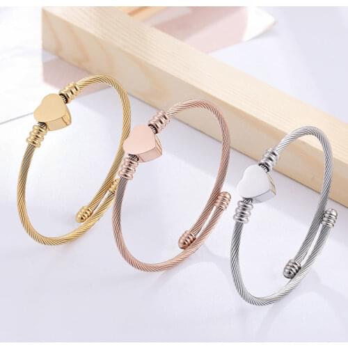 High Quality Stainless Steel Adjustable Size Women Bangle Heart Charm Bracelet armbanden voor vrouwen Pulsera para mujer
