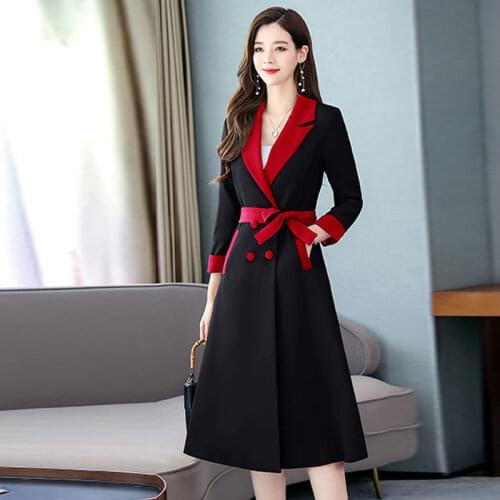New Autumn Winter Elegant Women Double Breasted Solid Trench Coat Female Vintage V-neck Warm Trench with Belt Ladies Clothes Q44
