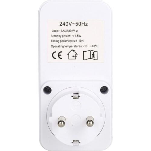 1-10 Hours Indoor Countdown Timer Socket Set Switch with Grounded Pin Energy Saving Plug