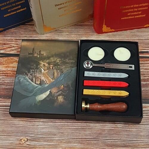 1set Magic School Badge Retro Wood Handle Antique Sealing Wax Stamps Ancient Craft Wax Seal Stamp Decor Wedding Post Gift Box
