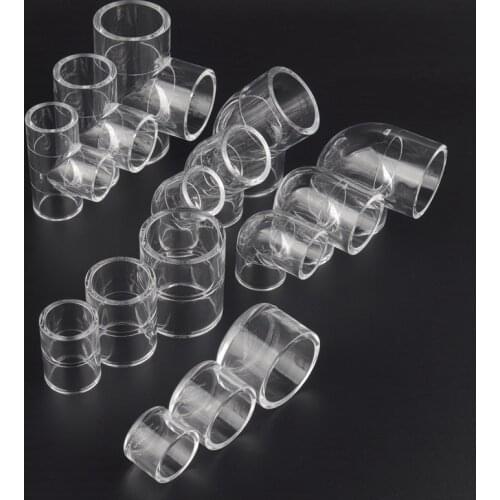 1pc Hi-Quality 20~32mm Transparent Pipe Connectors Aquarium Fish Tank Plexiglass Tube Elbow Tee Clear Acrylic Pipe Connector