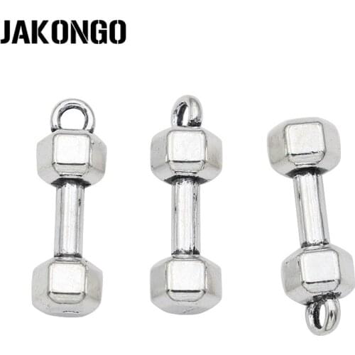 10pcs Antique Silver Plated Dumbbell Charm Pendant for Jewelry Making Bracelet DIY Accessories Handmade Craft 21x6mm