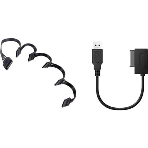 FULL-1 Pcs 15 Pin SATA Power Extension Hard Drive Cable & 1 Pcs USB Adapter PC 6P+7P CD DVD Rom SATA To USB 2.0 Converter