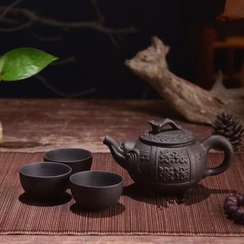 150ml Yixing Teapot Purple Clay Kung Fu Tea Set Handmade Dragon Elephant Squirrel Tea Pot With 3pcs Cup Set