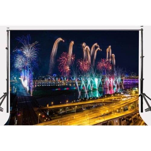 150x220cm City Night View Backdrop Colorful Burning Fireworks Photography Background 2018 New Year Celebration Party