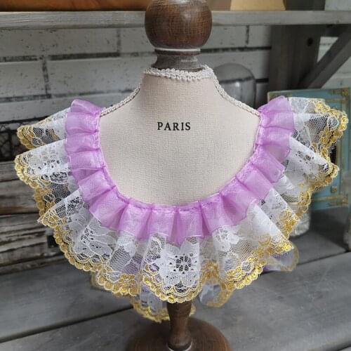 18Yards Blue Green Purple Lace Trim Embroidered Ruffel Ribbon Fabric Handmade Pleated Sewing Craft For Costume Hat Decoration