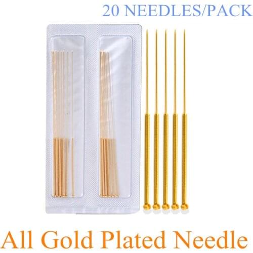 Full Gold Plated Sterile Acupuncture Needles Full Gilded Non Disposable Needle Beauty Massage Needle Health Care Painless 20Pcs