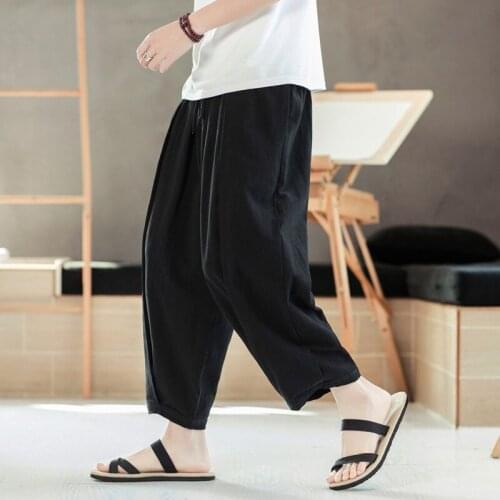 2020 Summer Mens Wide Leg Pants Japan Style Streetwear Cotton Linen Trousers plus size vintage casual pants M-7XL 10 color