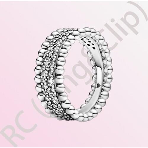 2020 Spring New Authentic 100% S925 Sterling Silver Women Rings Beaded Pave Band Rings for Women DIY Anniversary Jewelry Gift