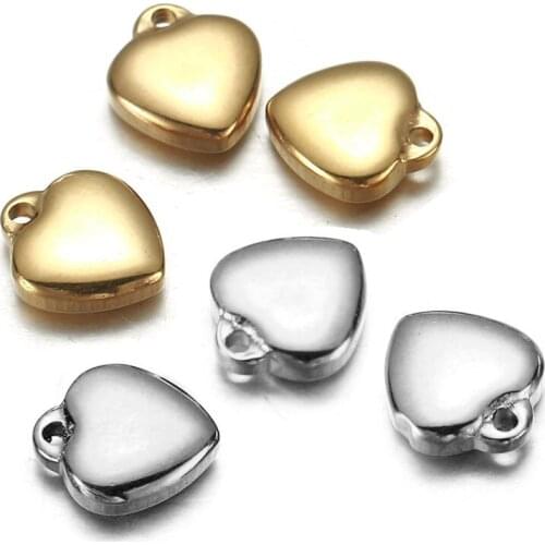 5pcs Stainless Steel Love Heart Pendant Anti-Corrosion 3D Heart Shape Pendant Necklace Bracelet Charm Jewelry Making Accessories