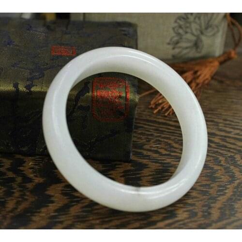 56--61mm Chinese Xin jiang 100% Pure Hetian Jade Hand-carved Bracelet Bangle