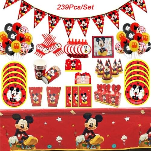 Disney Mickey Mouse Party Supplies Paper Cup Plates Straws Caps Tableware Red Mickey Theme Kids Birthday Party Decorations Set