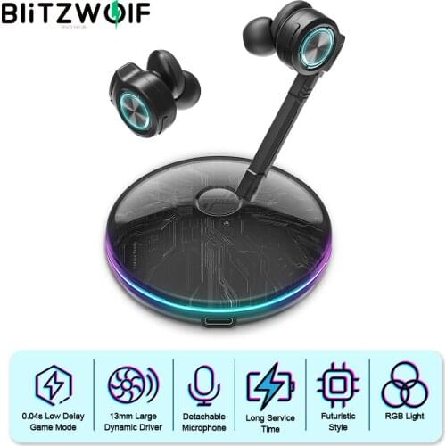BlitzWolf BW-FLB3 Gaming TWS bluetooth V5.0 Earphone Game Mode RGB Light Wireless Headphone with Detachable Microphone - Black