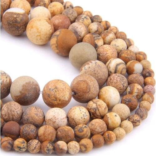 Natural round Frosted Matte Picture Stone beads Dull Polish spacer Loose Beads for Jewelry Making bracelet Diy Accessories bulk