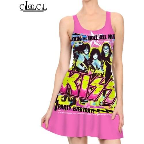 CLOOCL New Rock Band KISS Dress 3D Print Women Casual Fashion Sleeveless New Sexy Slim Summer Cute Dress