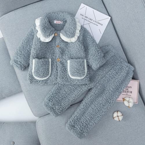 Teens Children Fleece sets Winter Thicken Warm Flannel sets Girls Boys Lapel Coral Fleece Baby sets Big Kids Homeware