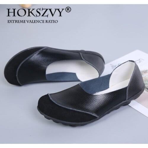 HOKSZVY Cow Leather Large Size Womens Single Shoes Leather Leisure Beans Shoes Flat Soles Mother Shoes CQY-S978