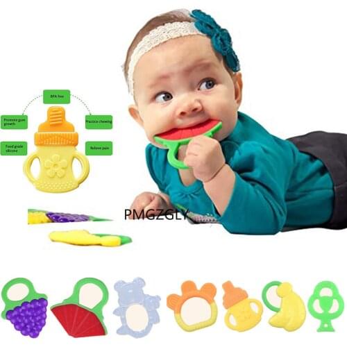 Toddlers Infants Baby Teething Toy Soft Silicone Fruit Teether Holder Teether chupetes brillant feeding nipple Baby accessories