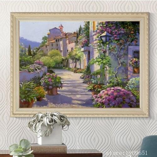No frame mediterranean sea purple flower house canvas printings oil painting printed on cotton home wall art decoration pictures