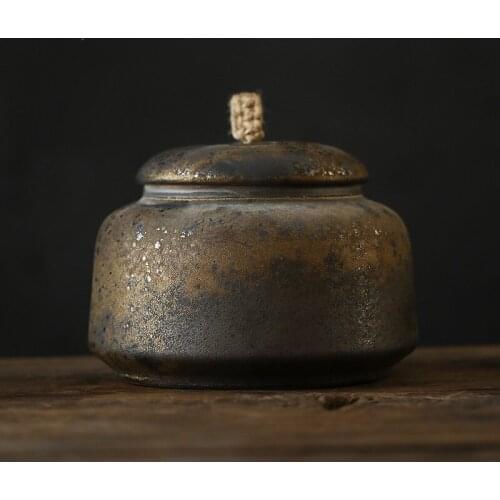 Japanese Style Ceramic Tea Caddies Coarse Pottery Tea Canisters Creative Retro Sealed Candy Coffee Storage Tank Food Container