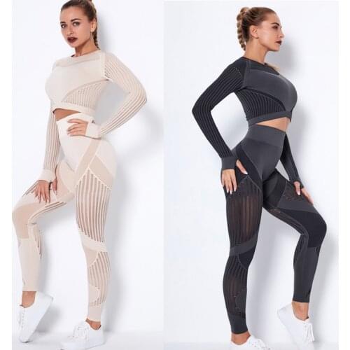 Workout Sets for Women 2 Piece Seamless Yoga Outfit Tracksuit High Waisted Yoga Leggings and Crop Top Gym Clothes Set