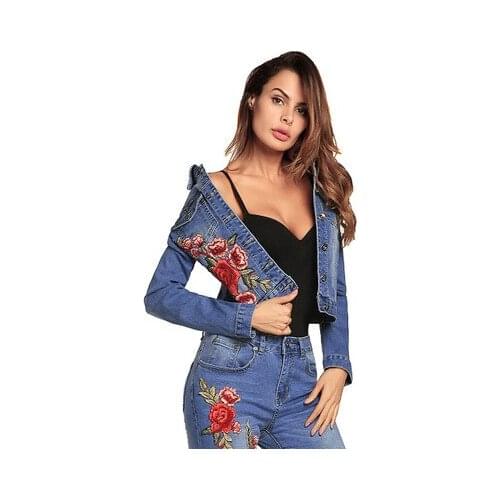 Autumn Spring Women Short Jackets 2020 New Fashion Embroidery Denim Jacket Femmen Vintage Jeans Casual Basic Coat LX1625