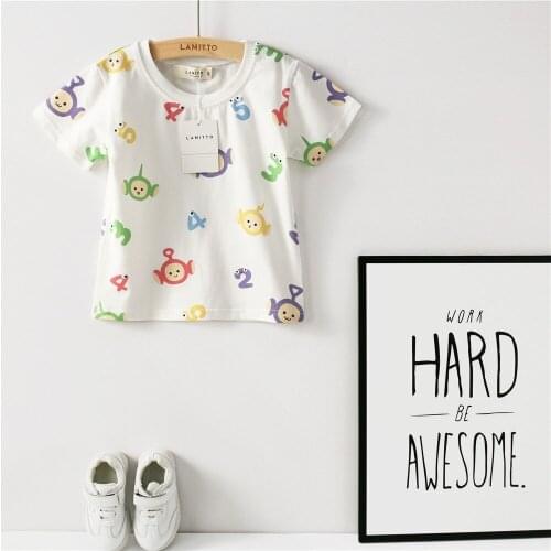 Tonytaobaby Summer New Boys and Girls Childrens Clothing Colorful Fashion Print White Cotton T-shirt