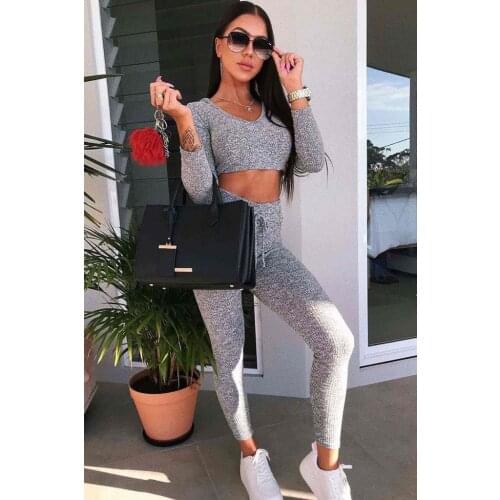 Merry See Elegant Tracksuit Pajamas Suit Gray