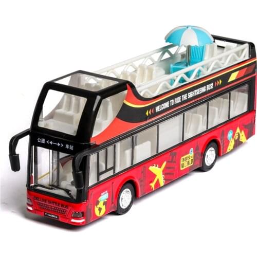 Simulation 1: 50 double-decker sightseeing voice broadcast bus model,die-casting sound and light pull back bus,free shipping
