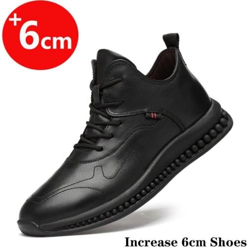 Sneakers Men Elevator Shoes Height Increase Shoes Men Leather White Shoes 6CM Man Sports