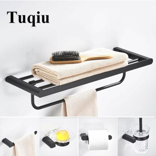 Bathroom Accessories Set Towel Rack Corner Shelf Paper Holder,Toilet Brush Holder,Hook Brushed Matt Black Bathroom Hardware set