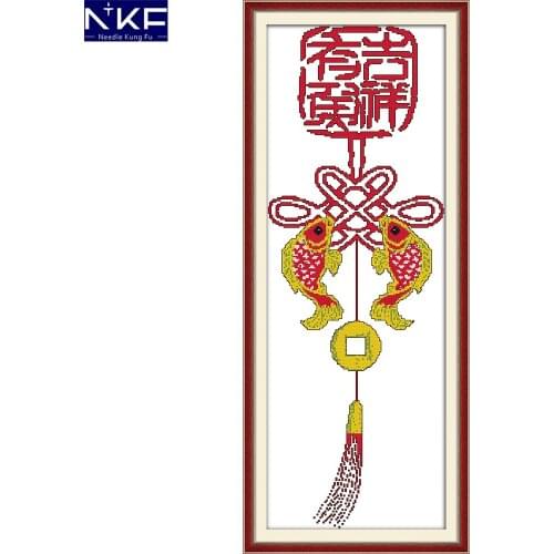 NKF Chinese Knot Cross Stitch Kits Printing for 14CT or 11 CT Count Fabric Count Fabric Cross-stitch Kit Embroidery Needlework