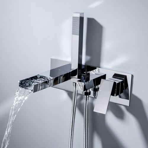 Wall mounted Chrome plated brass Bathtub shower faucet set 2 functions Rainfall bathroom shower Cold and hot mixer faucet set