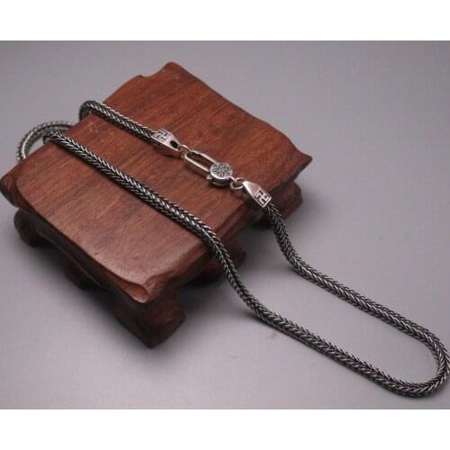 New Pure 925 Sterling Silver Necklace 4mm Six-word Mantra Lock Wheat Link Chain Necklace 18.11"L