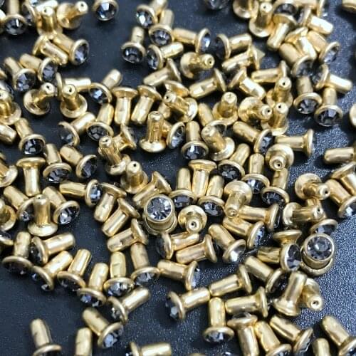New Coming DIY 100PCS 4MM Gold Plated CZ+++ Grey Crystal Rivets Leather Craft Punk Studs Fit DIY Hand Making Shipping Free