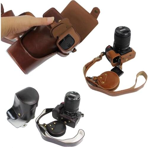 New Vintage PU Leather Camera Case Video Bag For Nikon D5500 Digital Camera Bag With Strap Lens Cover Open battery Directly